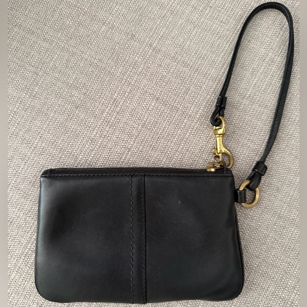 Coach Black Leather Wristlet with Gold-Tone Hardware and Strap
